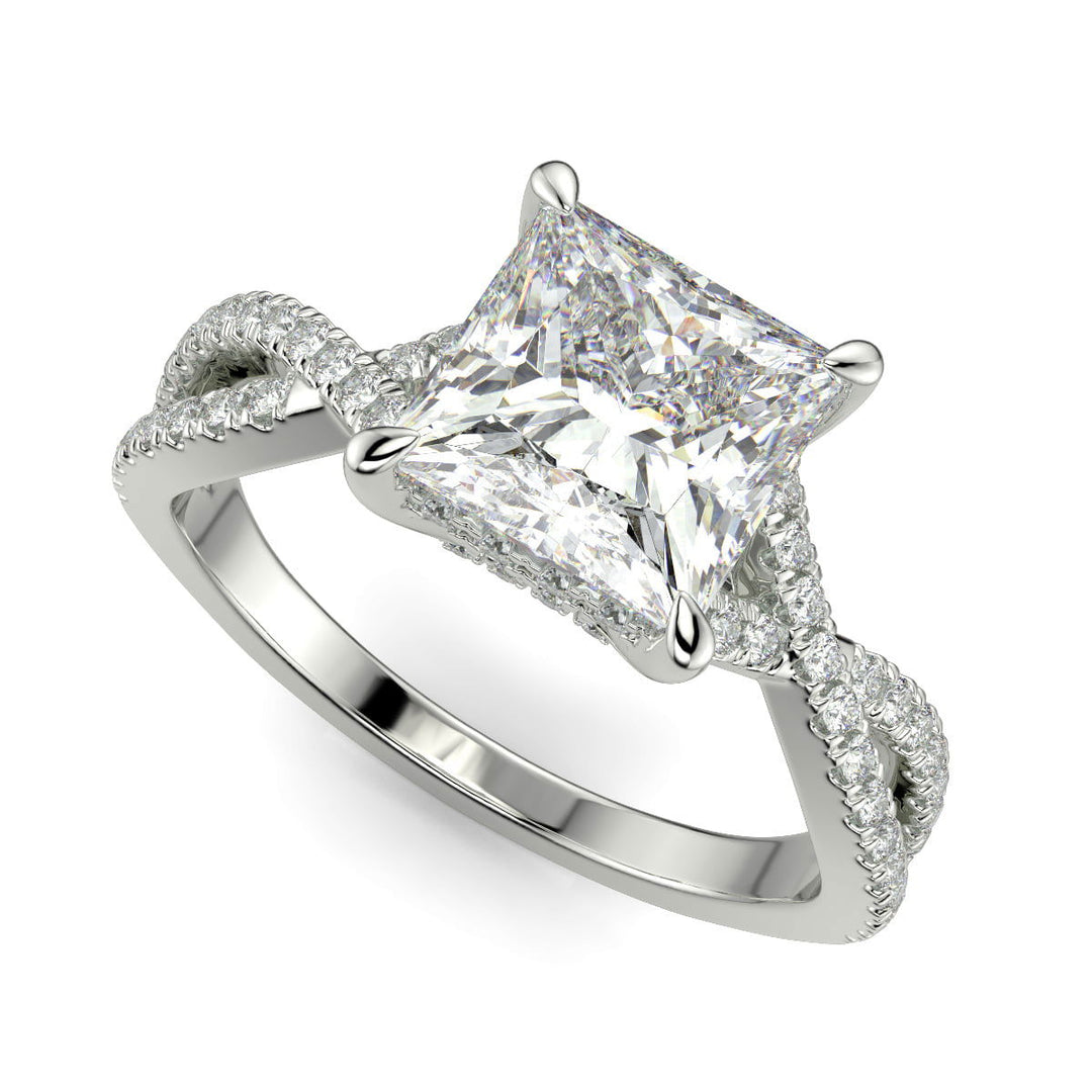 Rosalee Princess Cut Pave Split Shank Twist Claw Set Engagement Ring Setting - Nivetta