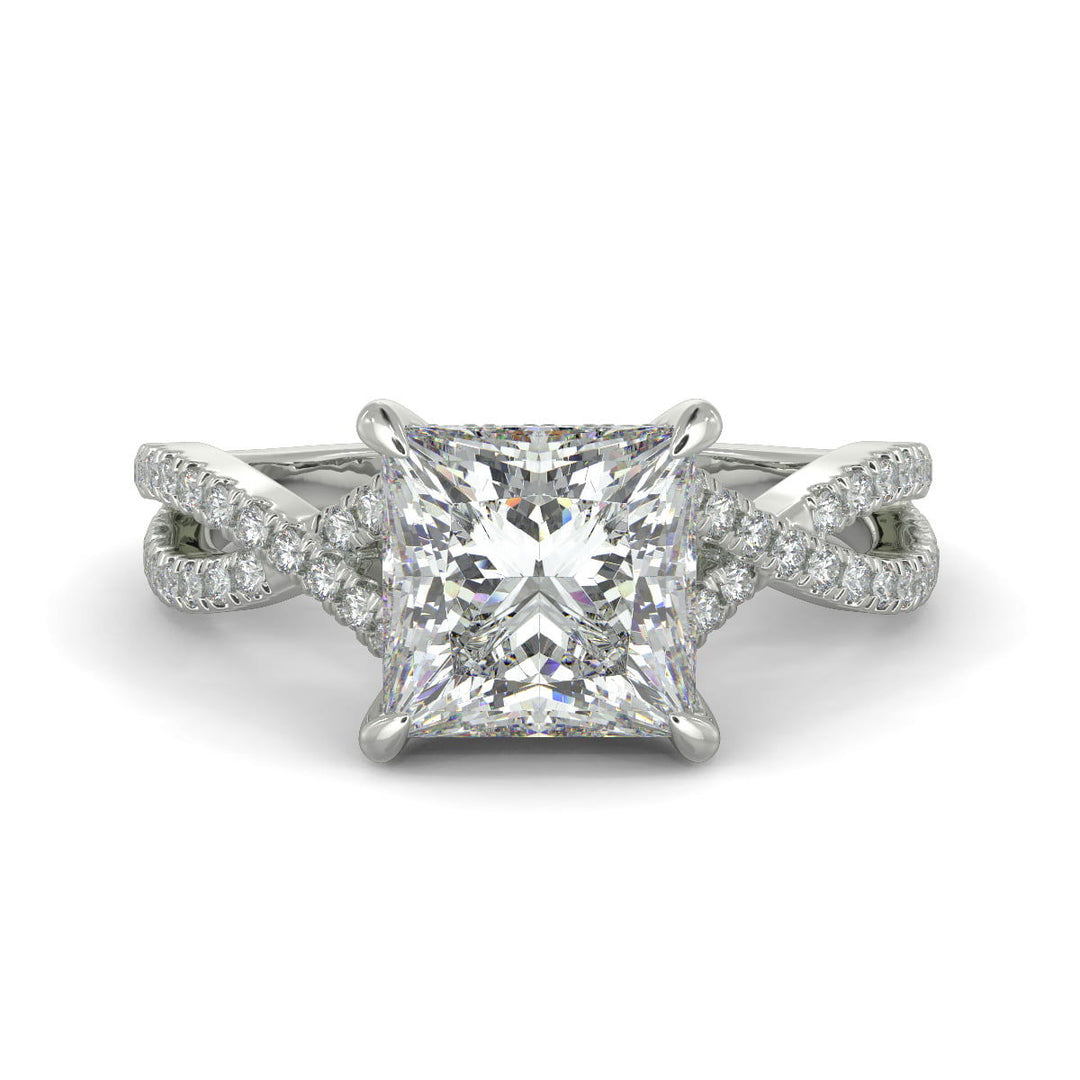 Rosalee Princess Cut Pave Split Shank Twist Claw Set Engagement Ring Setting - Nivetta