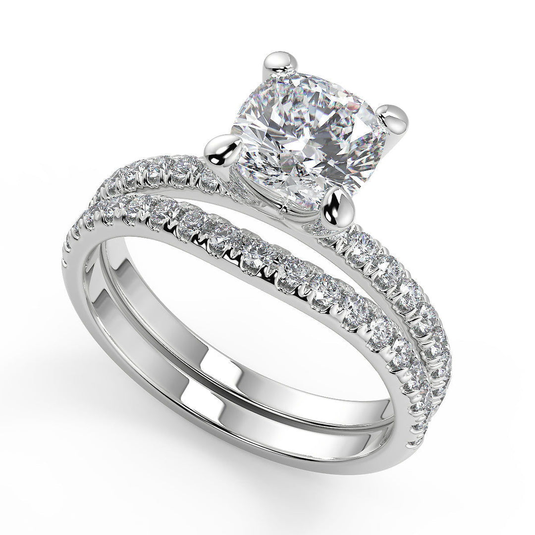 Roselyn French Pave Flush Fit 4 Prong Cushion Cut Diamond Engagement Ring - Nivetta