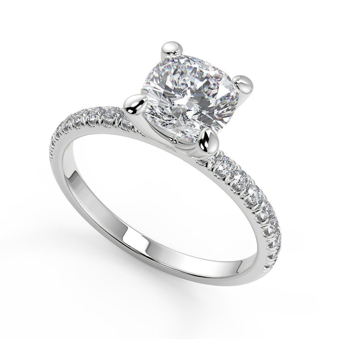 Roselyn French Pave Flush Fit 4 Prong Cushion Cut Diamond Engagement Ring - Nivetta