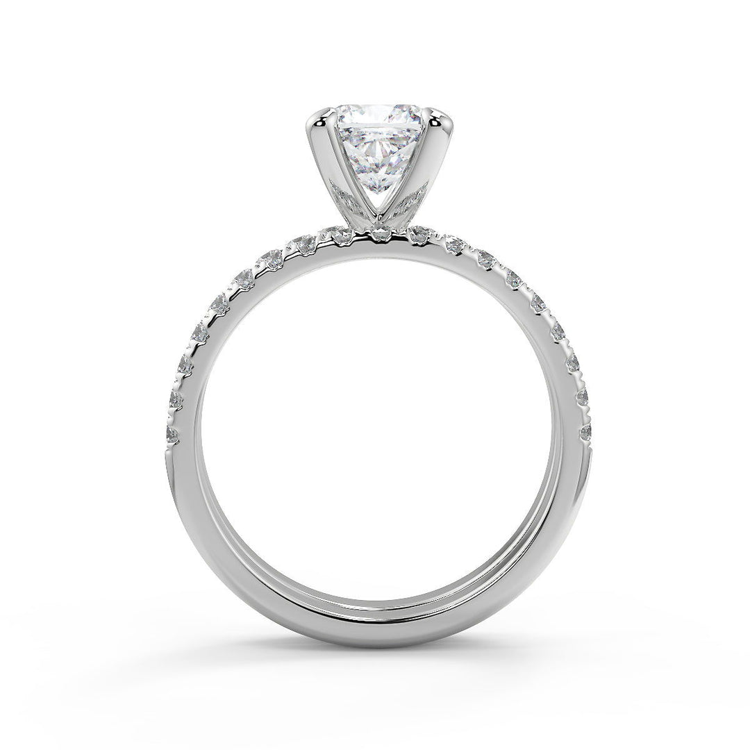 Roselyn French Pave Flush Fit 4 Prong Cushion Cut Diamond Engagement Ring - Nivetta