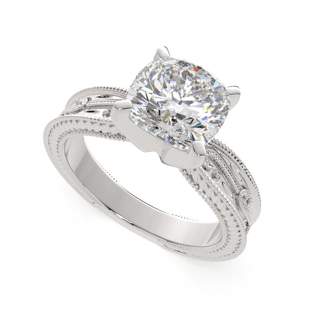 Sabrina Cushion Cut Solitaire Hand Engraved Milgrain Engagement Ring Setting - Nivetta