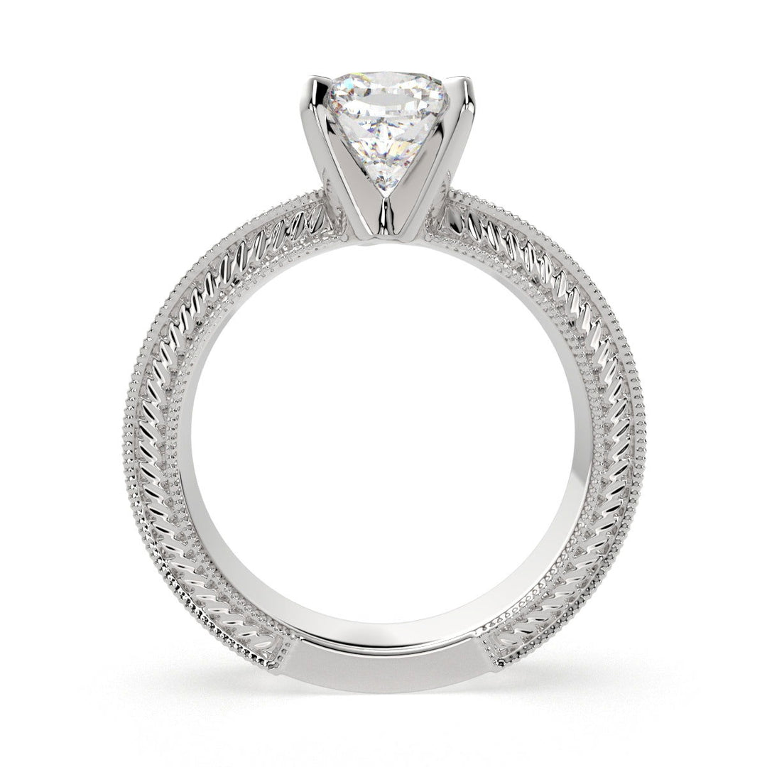 Sabrina Cushion Cut Solitaire Hand Engraved Milgrain Engagement Ring Setting - Nivetta