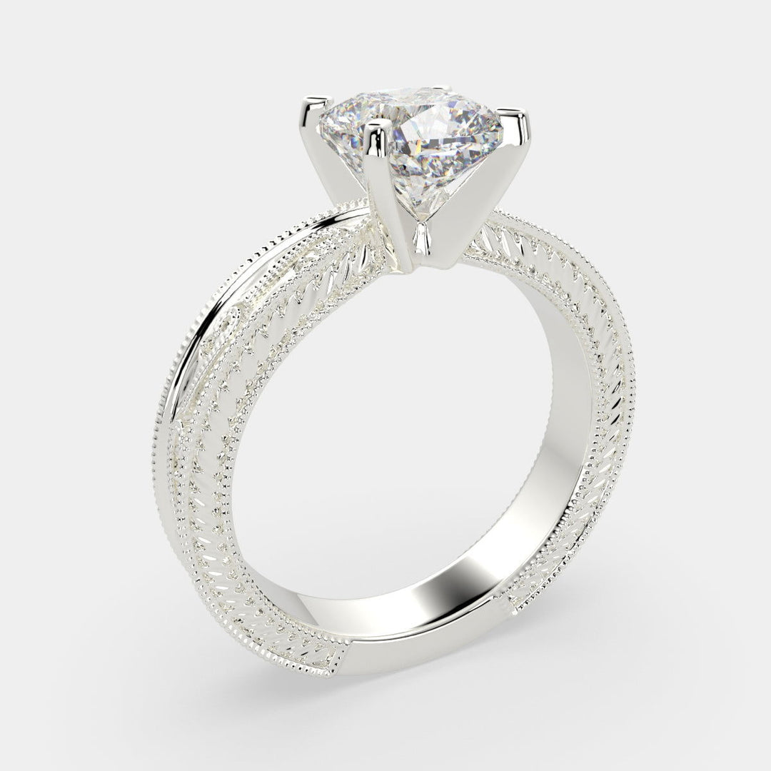 Sabrina Cushion Cut Solitaire Hand Engraved Milgrain Engagement Ring Setting - Nivetta