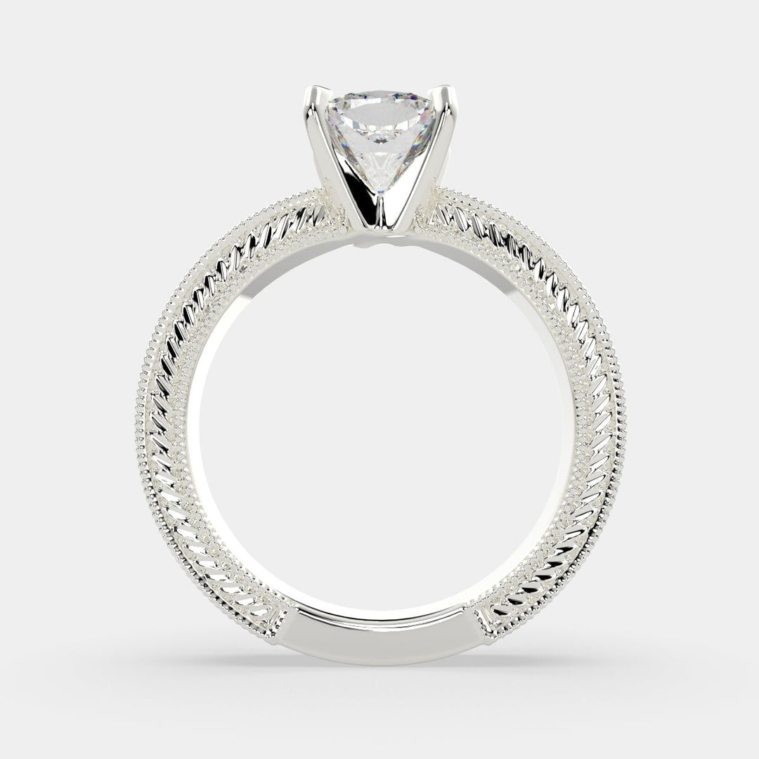 Sabrina Cushion Cut Solitaire Hand Engraved Milgrain Engagement Ring Setting - Nivetta