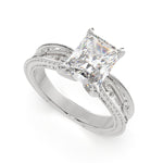 Load image into Gallery viewer, Sabrina Emerald Cut Solitaire Hand Engraved Milgrain Engagement Ring Setting - Nivetta
