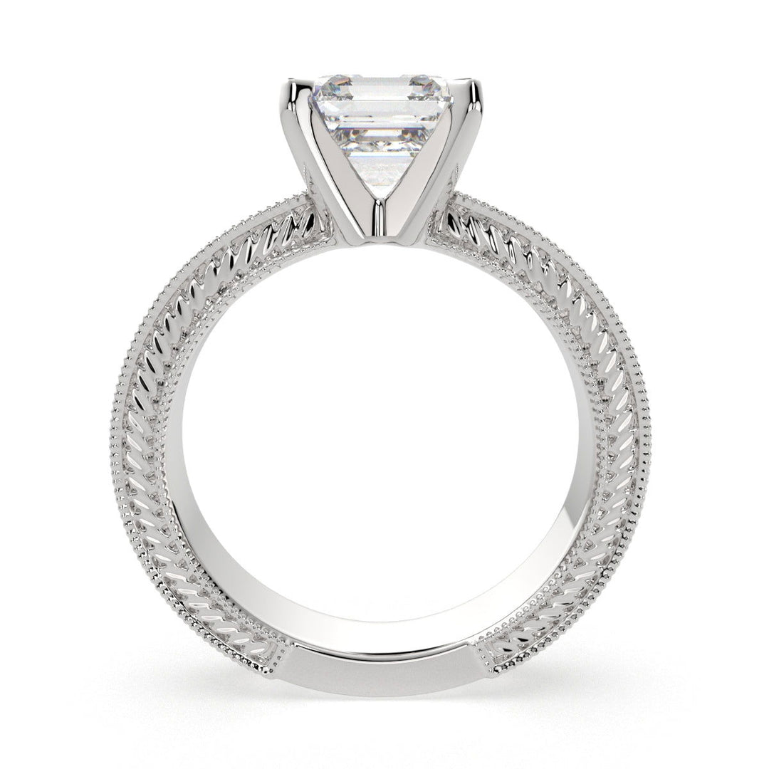 Sabrina Emerald Cut Solitaire Hand Engraved Milgrain Engagement Ring Setting - Nivetta