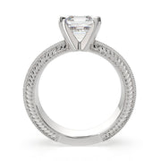 Sabrina Emerald Cut Solitaire Hand Engraved Milgrain Engagement Ring Setting - Nivetta