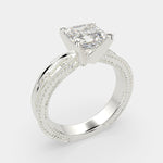 Load image into Gallery viewer, Sabrina Emerald Cut Solitaire Hand Engraved Milgrain Engagement Ring Setting - Nivetta
