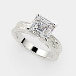 Load image into Gallery viewer, Sabrina Emerald Cut Solitaire Hand Engraved Milgrain Engagement Ring Setting - Nivetta
