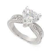 Sabrina Heart Cut Solitaire Hand Engraved Milgrain Engagement Ring Setting - Nivetta