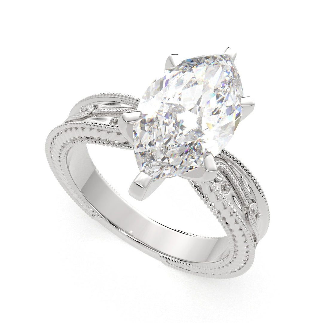Sabrina Marquise Cut Solitaire Hand Engraved Milgrain Engagement Ring Setting - Nivetta
