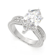 Sabrina Marquise Cut Solitaire Hand Engraved Milgrain Engagement Ring Setting - Nivetta
