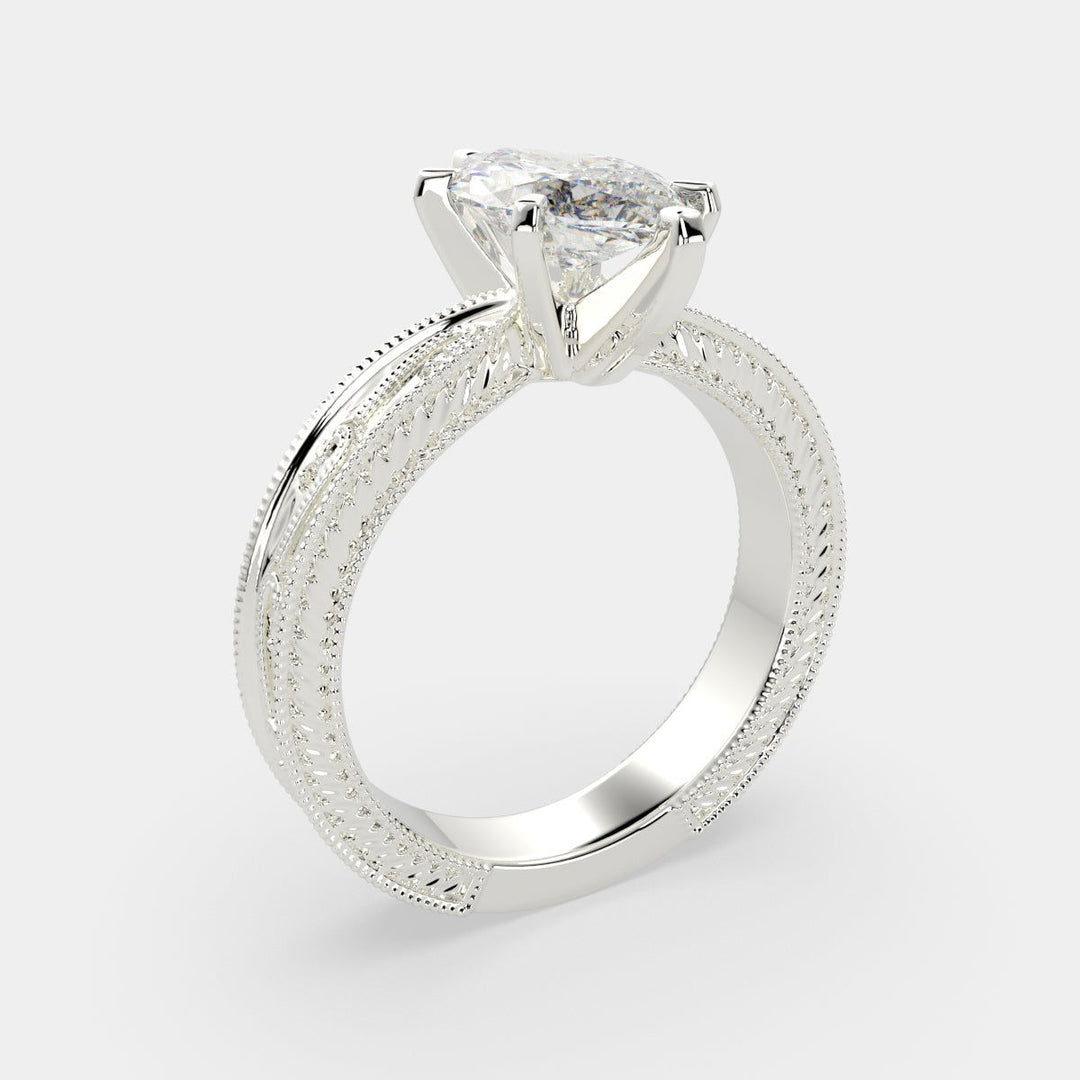Sabrina Marquise Cut Solitaire Hand Engraved Milgrain Engagement Ring Setting - Nivetta