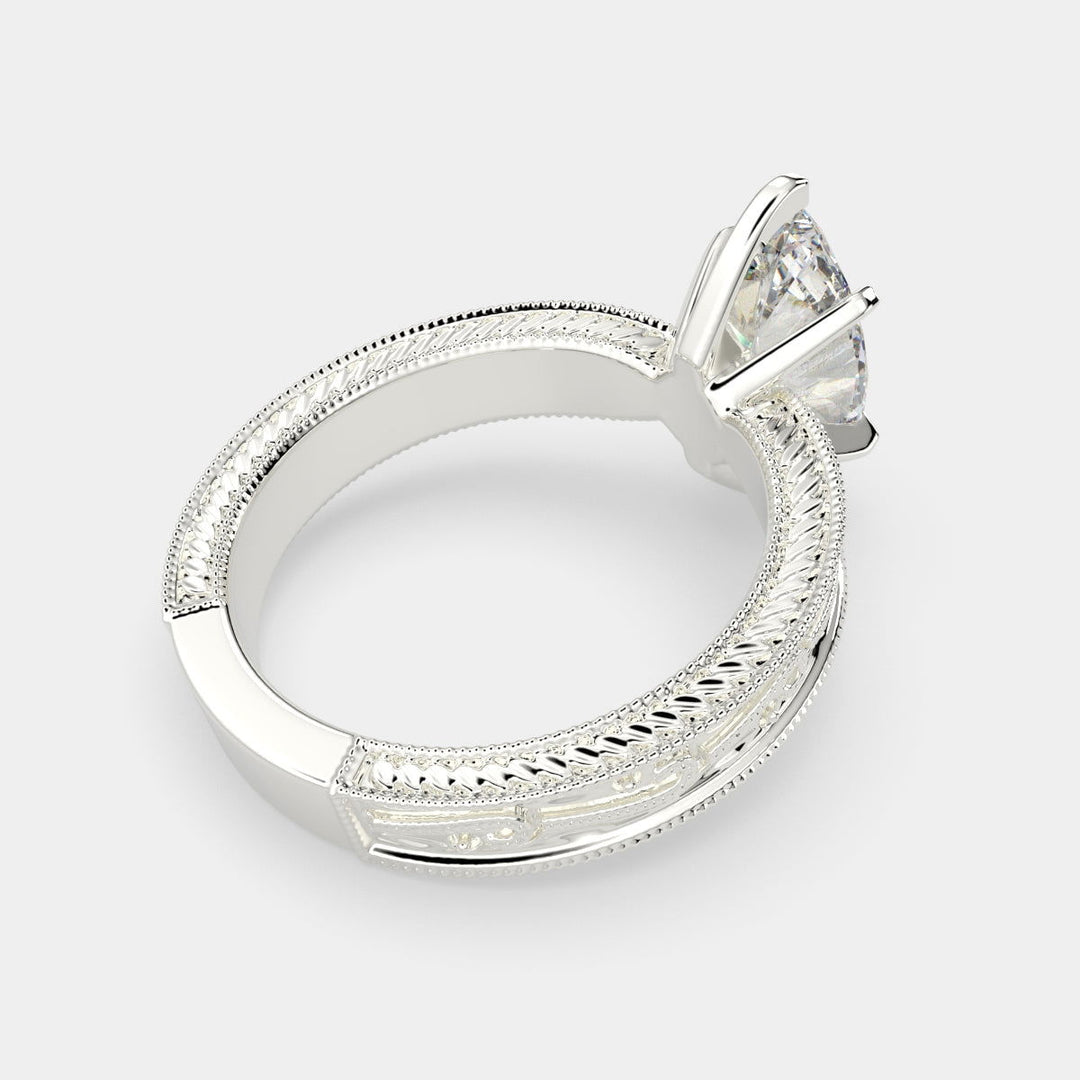 Sabrina Marquise Cut Solitaire Hand Engraved Milgrain Engagement Ring Setting - Nivetta