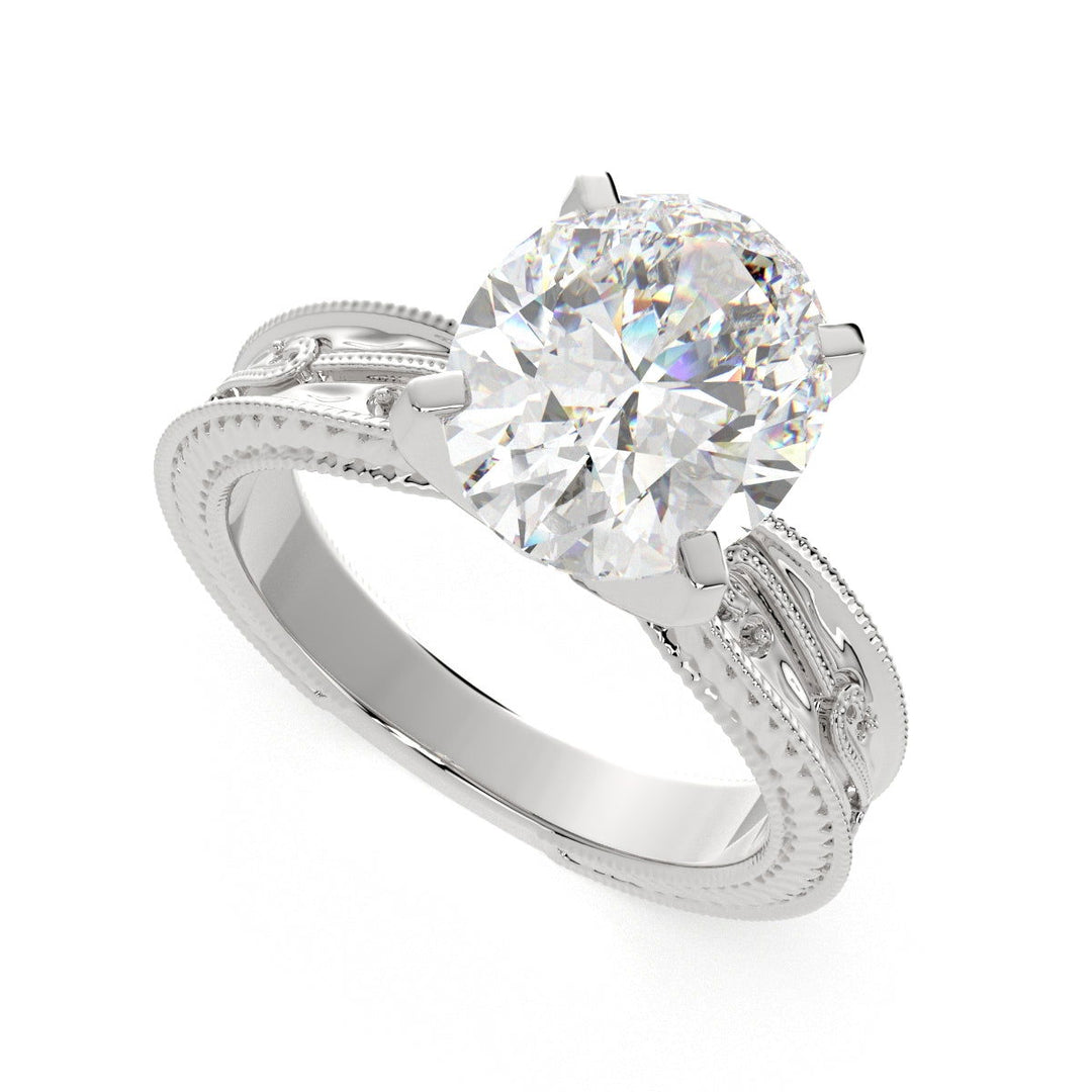 Sabrina Oval Cut Solitaire Hand Engraved Milgrain Engagement Ring Setting - Nivetta