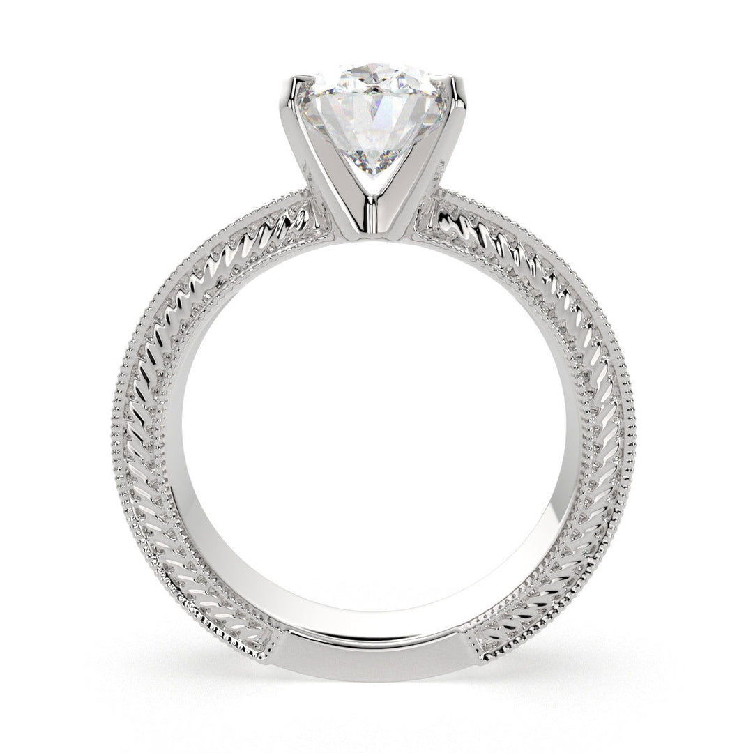 Sabrina Oval Cut Solitaire Hand Engraved Milgrain Engagement Ring Setting - Nivetta