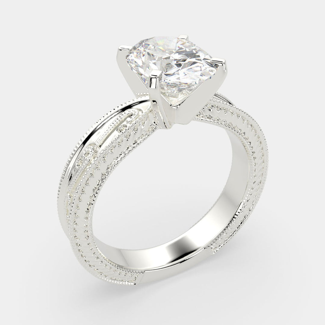 Sabrina Oval Cut Solitaire Hand Engraved Milgrain Engagement Ring Setting - Nivetta