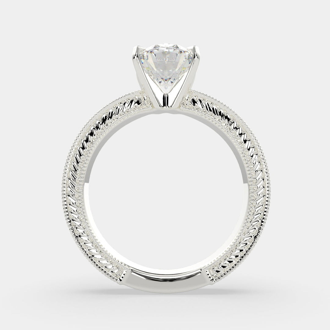 Sabrina Oval Cut Solitaire Hand Engraved Milgrain Engagement Ring Setting - Nivetta