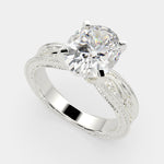 Load image into Gallery viewer, Sabrina Oval Cut Solitaire Hand Engraved Milgrain Engagement Ring Setting - Nivetta
