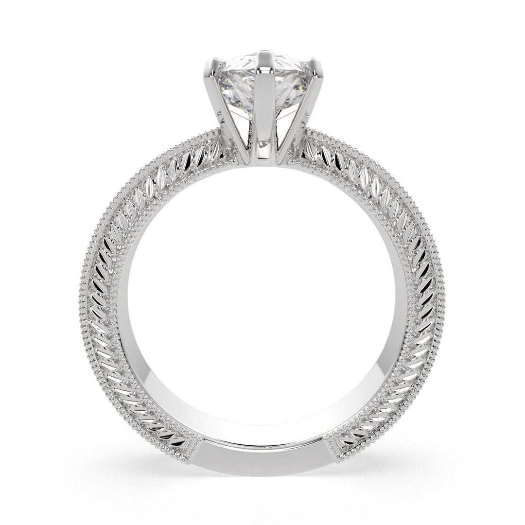 Sabrina Pear Cut Solitaire Hand Engraved Milgrain Engagement Ring Setting - Nivetta