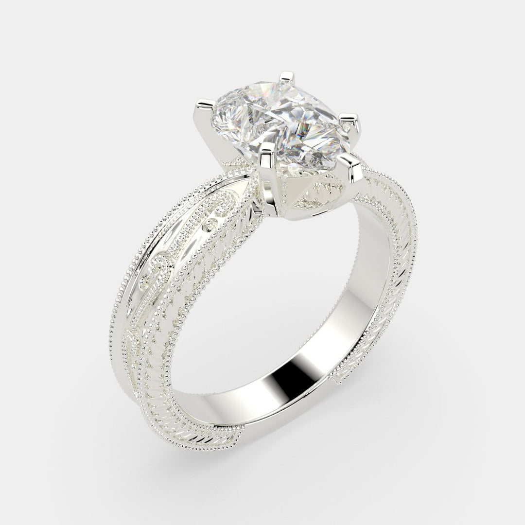 Sabrina Pear Cut Solitaire Hand Engraved Milgrain Engagement Ring Setting - Nivetta