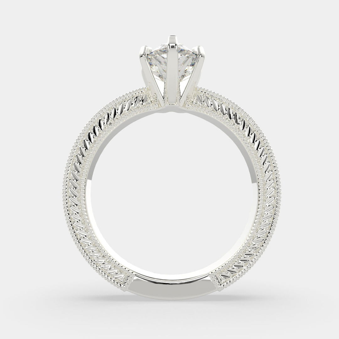 Sabrina Pear Cut Solitaire Hand Engraved Milgrain Engagement Ring Setting - Nivetta