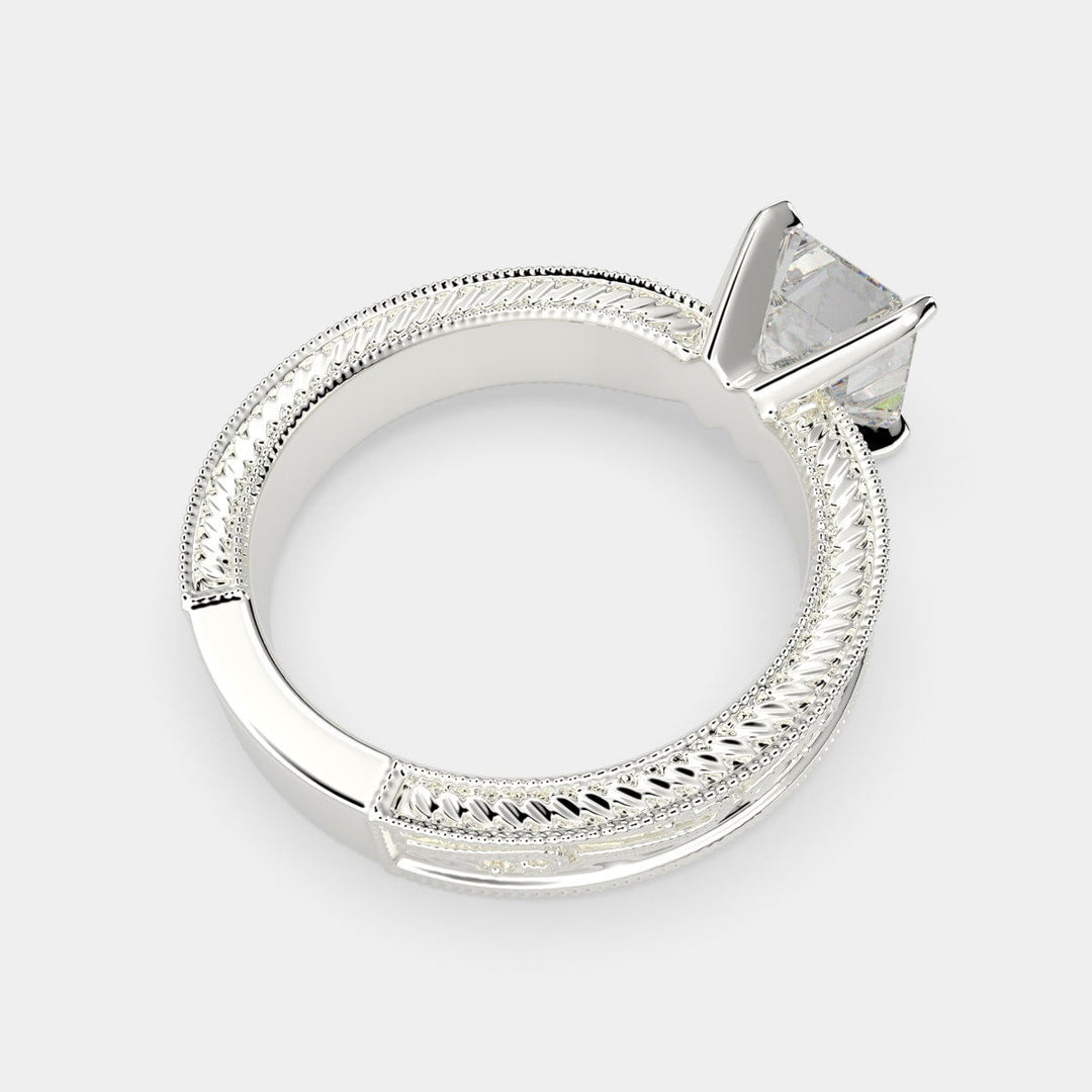 Sabrina Pear Cut Solitaire Hand Engraved Milgrain Engagement Ring Setting - Nivetta