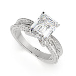 Load image into Gallery viewer, Sabrina Radiant Cut Solitaire Hand Engraved Milgrain Engagement Ring Setting - Nivetta
