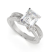 Sabrina Radiant Cut Solitaire Hand Engraved Milgrain Engagement Ring Setting - Nivetta