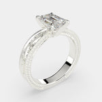 Load image into Gallery viewer, Sabrina Radiant Cut Solitaire Hand Engraved Milgrain Engagement Ring Setting - Nivetta
