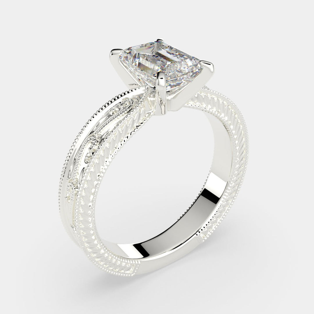 Sabrina Radiant Cut Solitaire Hand Engraved Milgrain Engagement Ring Setting - Nivetta