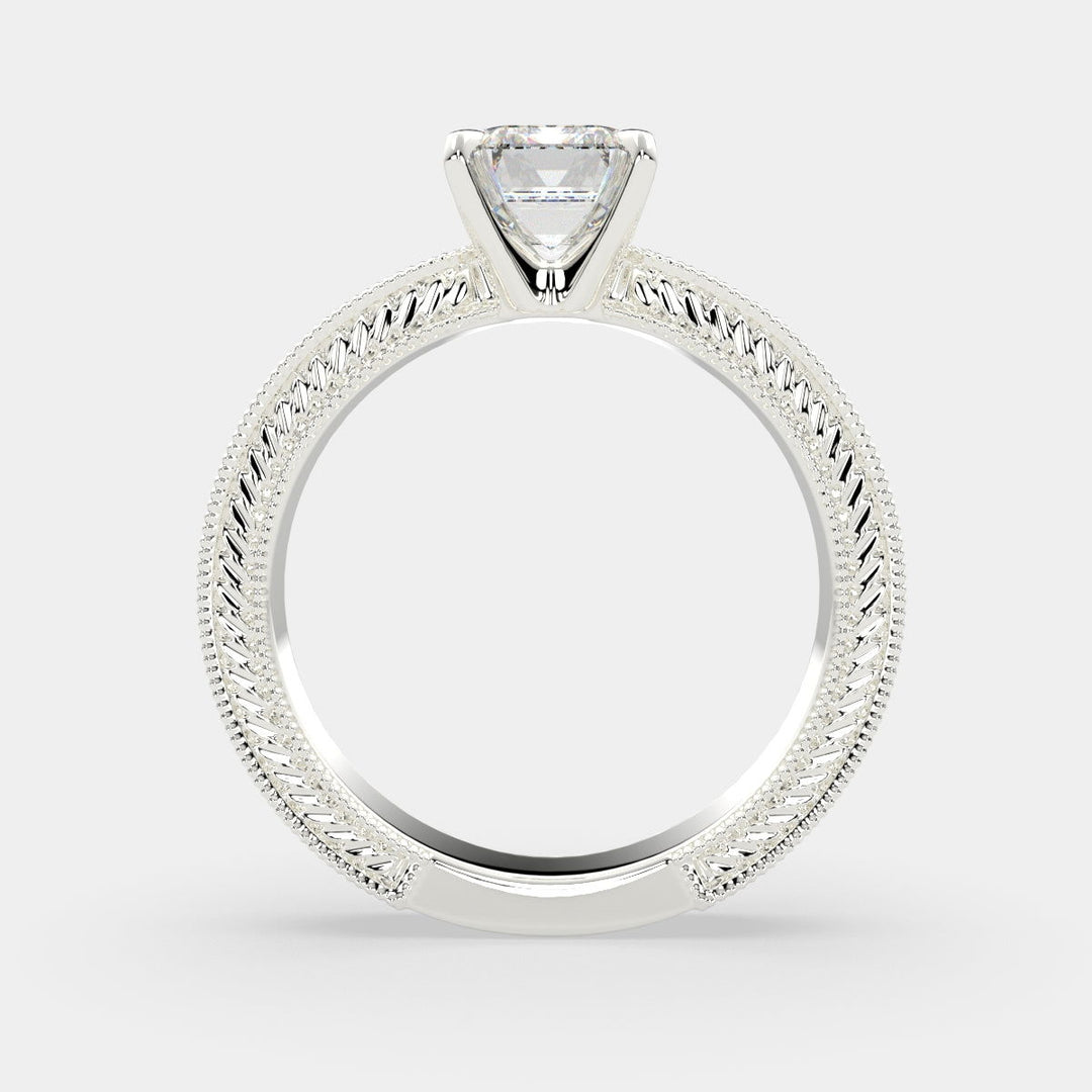 Sabrina Radiant Cut Solitaire Hand Engraved Milgrain Engagement Ring Setting - Nivetta
