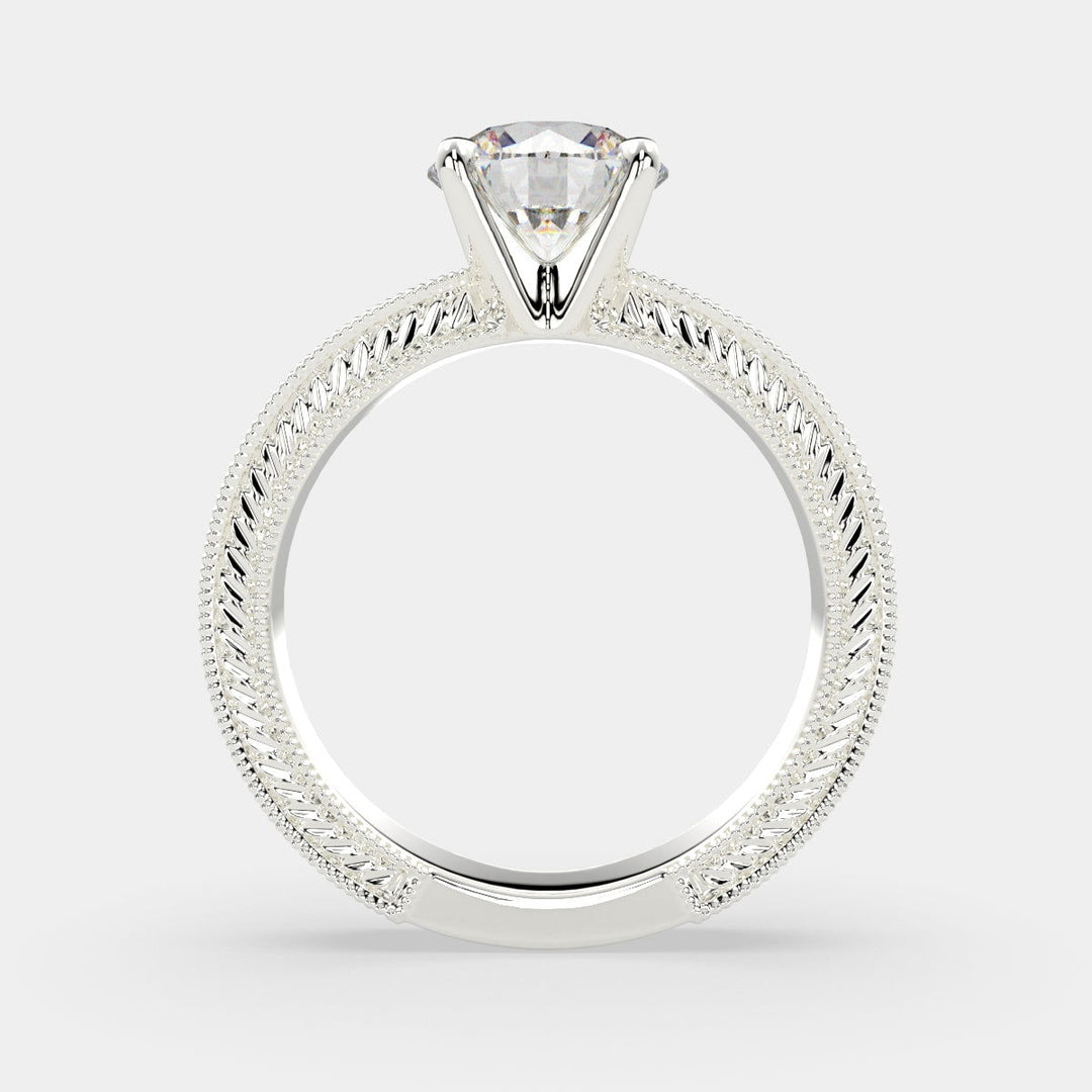 Sabrina Round Cut Solitaire Hand Engraved Milgrain Engagement Ring Setting - Nivetta