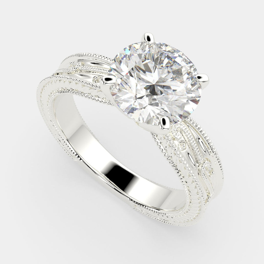 Sabrina Round Cut Solitaire Hand Engraved Milgrain Engagement Ring Setting - Nivetta