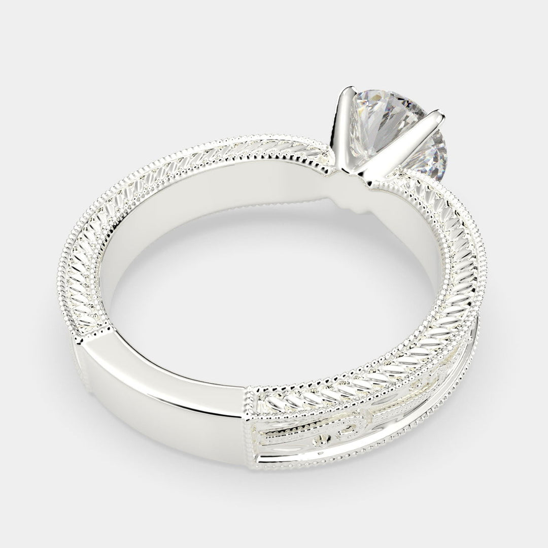 Sabrina Round Cut Solitaire Hand Engraved Milgrain Engagement Ring Setting - Nivetta