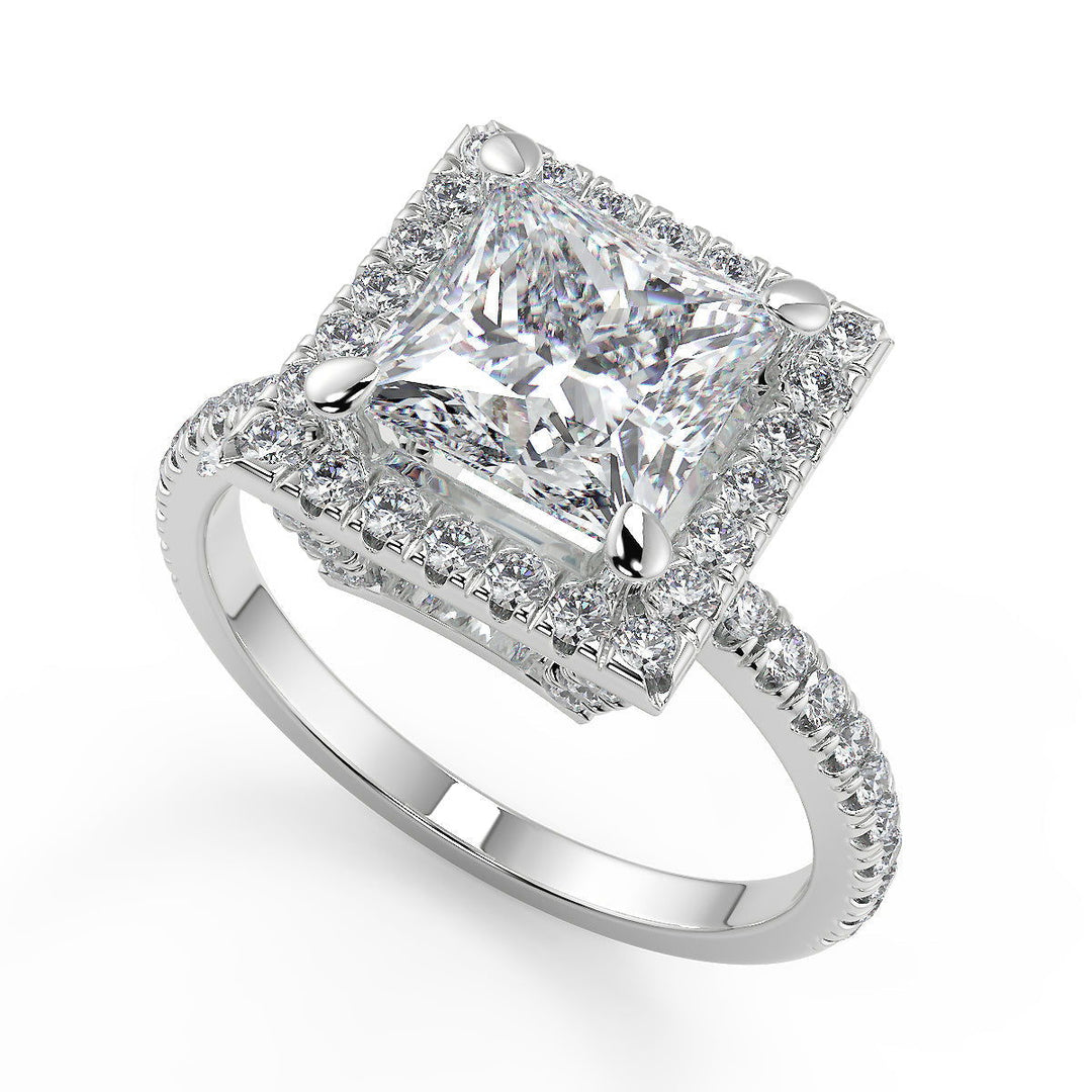 Sanai Micro Pave Halo Princess Cut Diamond Engagement Ring - Nivetta