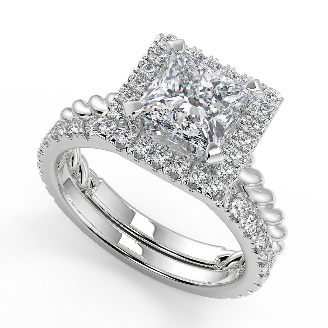 Sariah Halo Rope Twist Princess Cut Diamond Engagement Ring - Nivetta