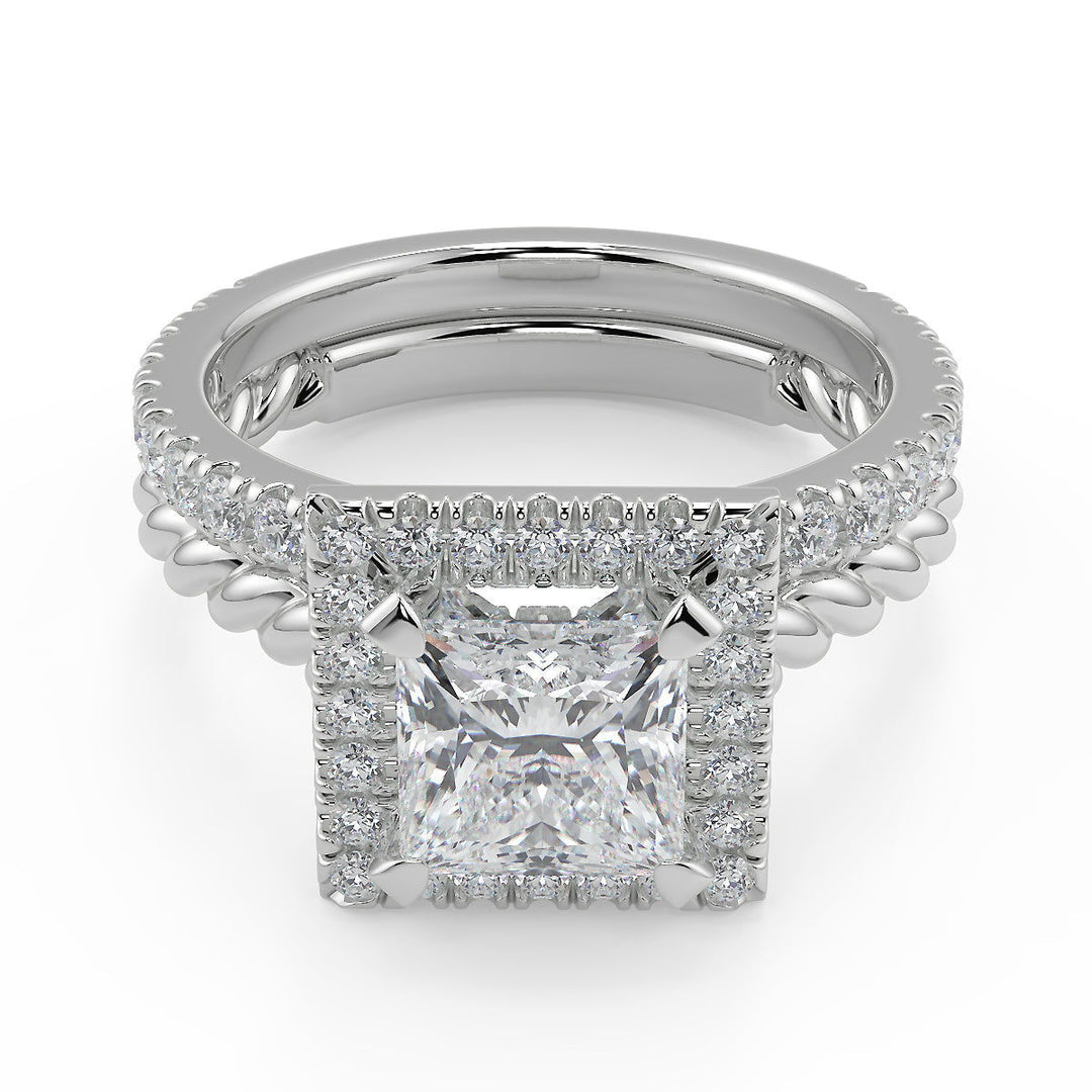 Sariah Halo Rope Twist Princess Cut Diamond Engagement Ring - Nivetta