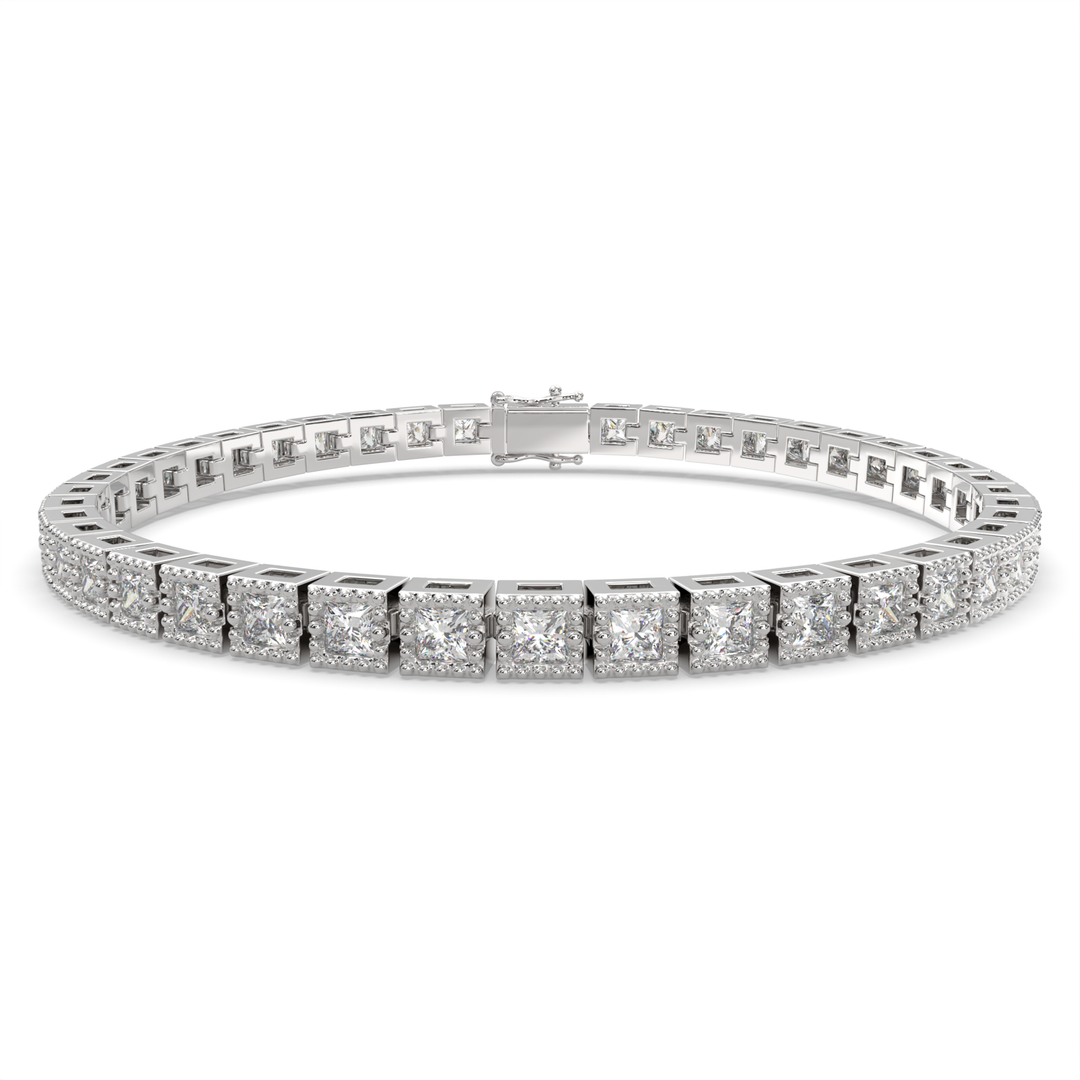 Serenella Princess Cut Diamond Tennis Bracelet Milgrain Bezel (4 ctw) - Nivetta