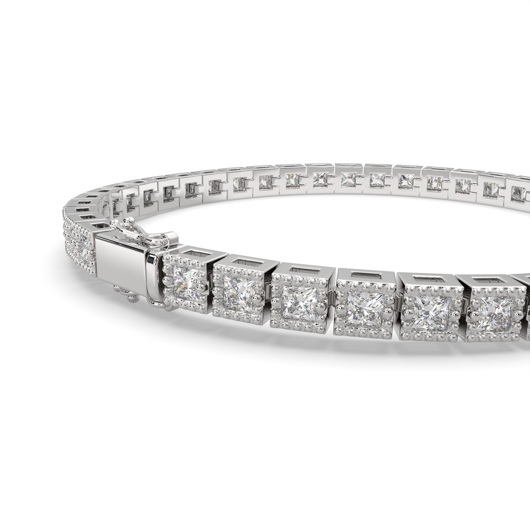 Serenella Princess Cut Diamond Tennis Bracelet Milgrain Bezel (4 ctw) - Nivetta