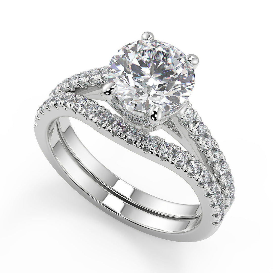 Shaylee Classic 4 Prong Pave Round Cut Diamond Engagement Ring - Nivetta