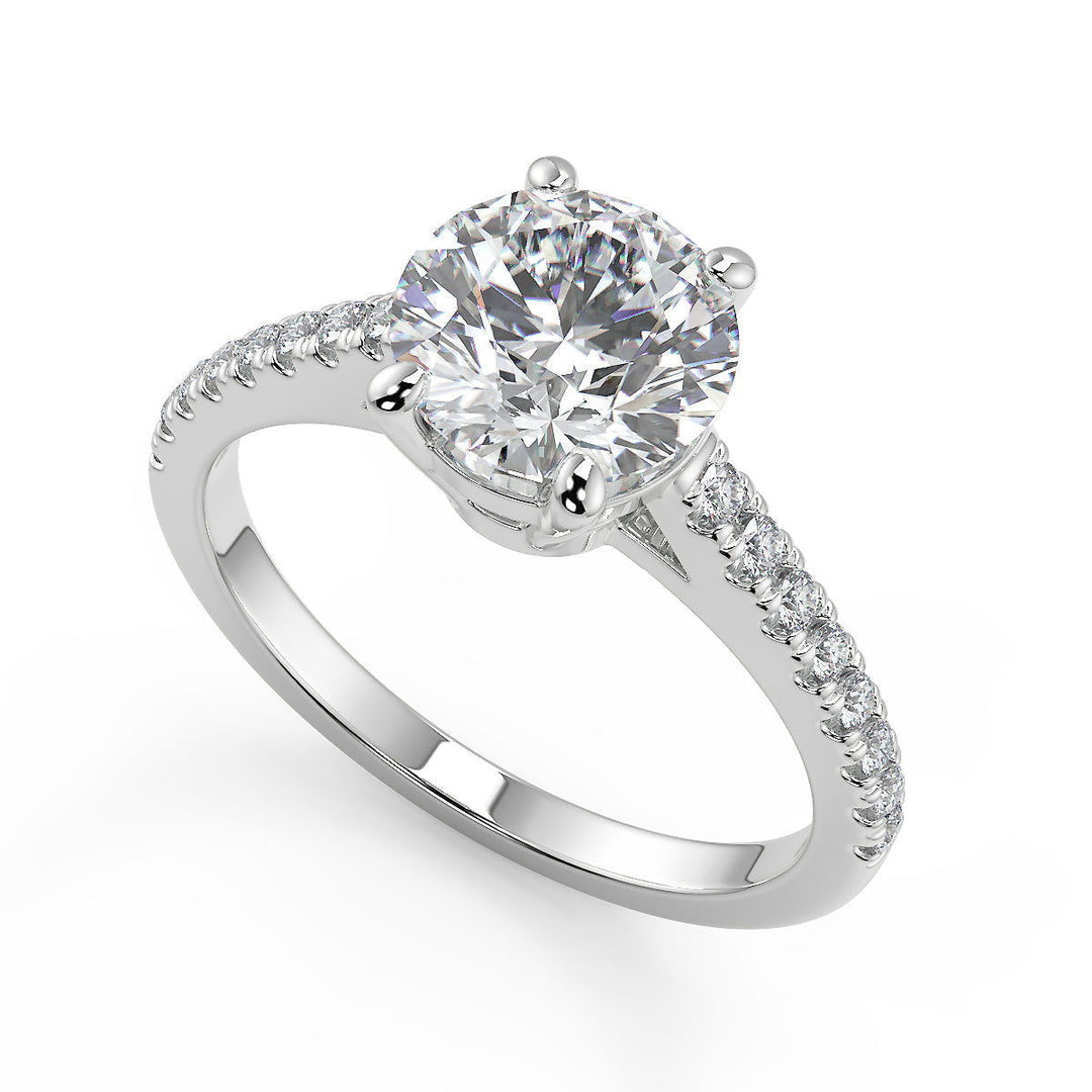 Shaylee Classic 4 Prong Pave Round Cut Diamond Engagement Ring - Nivetta