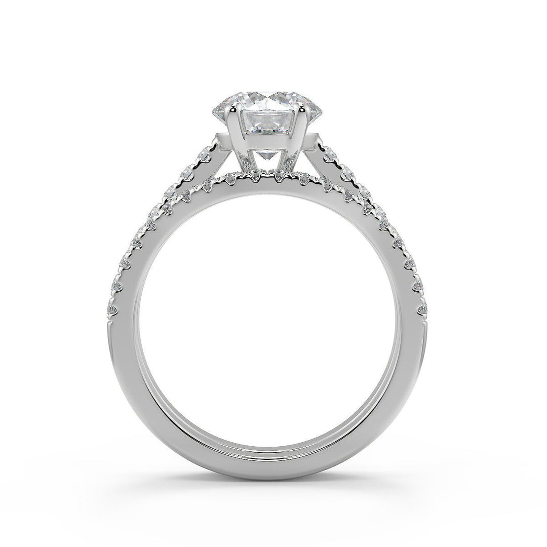 Shaylee Classic 4 Prong Pave Round Cut Diamond Engagement Ring - Nivetta