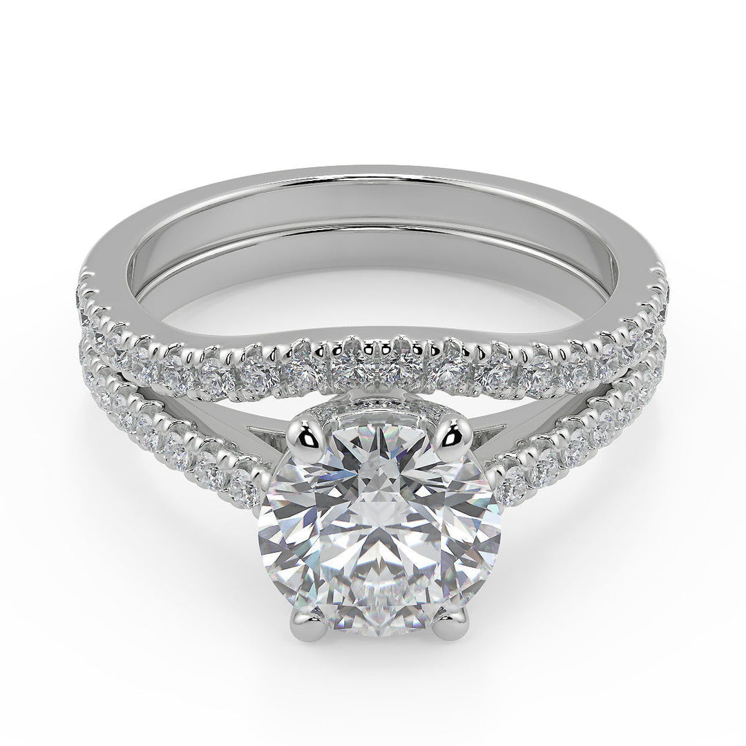 Shaylee Classic 4 Prong Pave Round Cut Diamond Engagement Ring - Nivetta