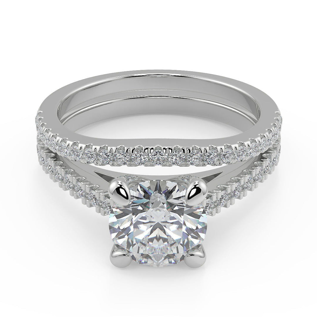 Shyanne 4 Prong Cathedral Pave Round Cut Diamond Engagement Ring - Nivetta