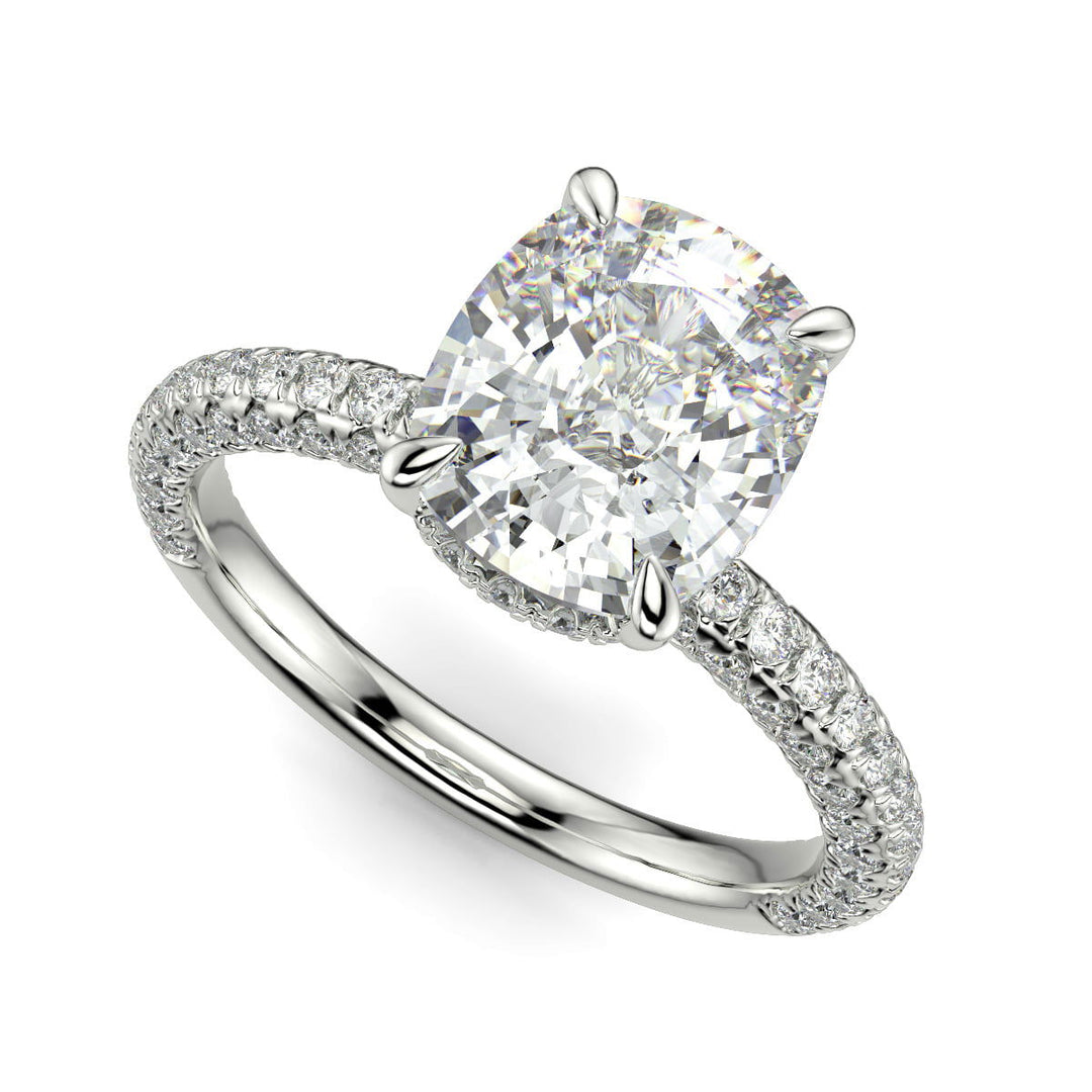 Sonya Cushion Cut Pave Hidden Halo Engagement Ring Setting - Nivetta