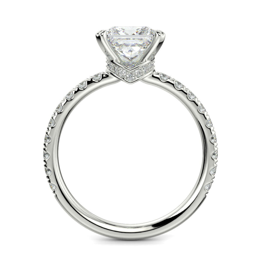 Sylvie Princess Cut Pave Hidden Halo 4 Prong Claw Set Engagement Ring Setting - Nivetta