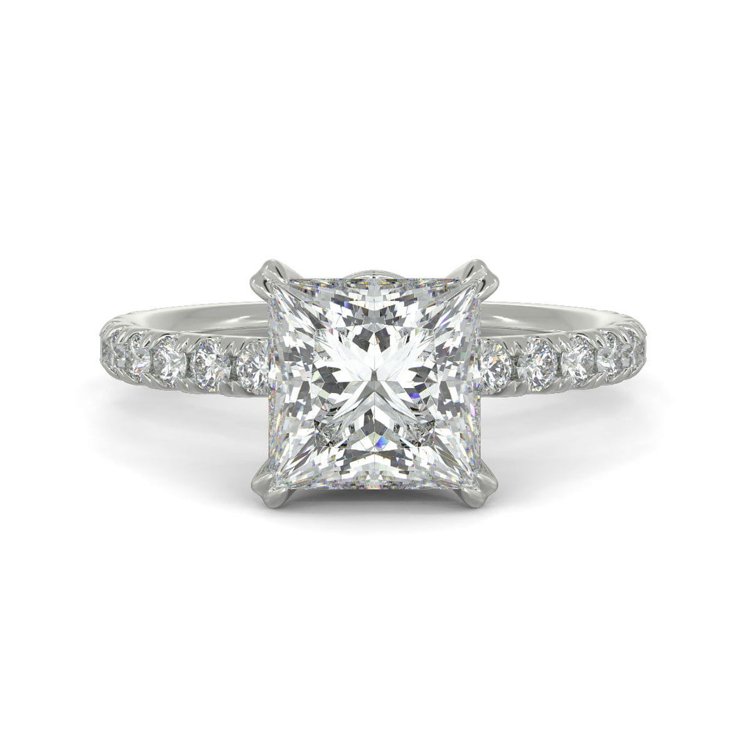 Sylvie Princess Cut Pave Hidden Halo 4 Prong Claw Set Engagement Ring Setting - Nivetta