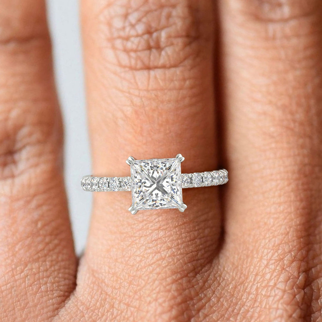 Sylvie Princess Cut Pave Hidden Halo 4 Prong Claw Set Engagement Ring Setting - Nivetta